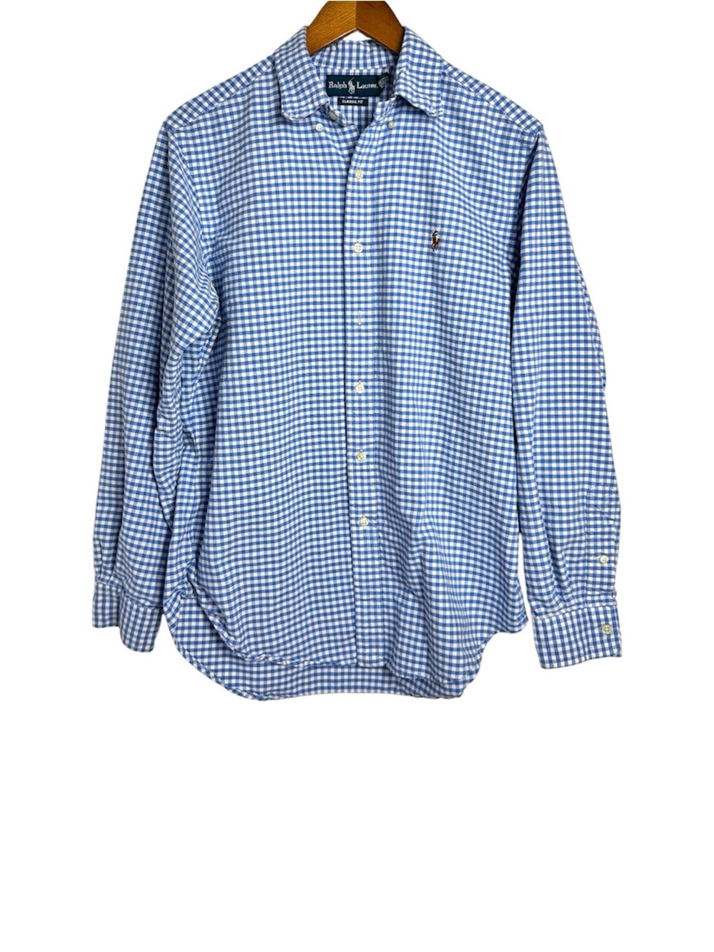 Ralph Lauren Men’s Light Blue and White Gingham Button-Down Shirt Size M